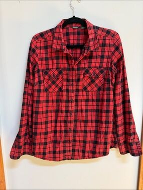 Eddie Bauer Red and Black Plaid Button-Down Shirt